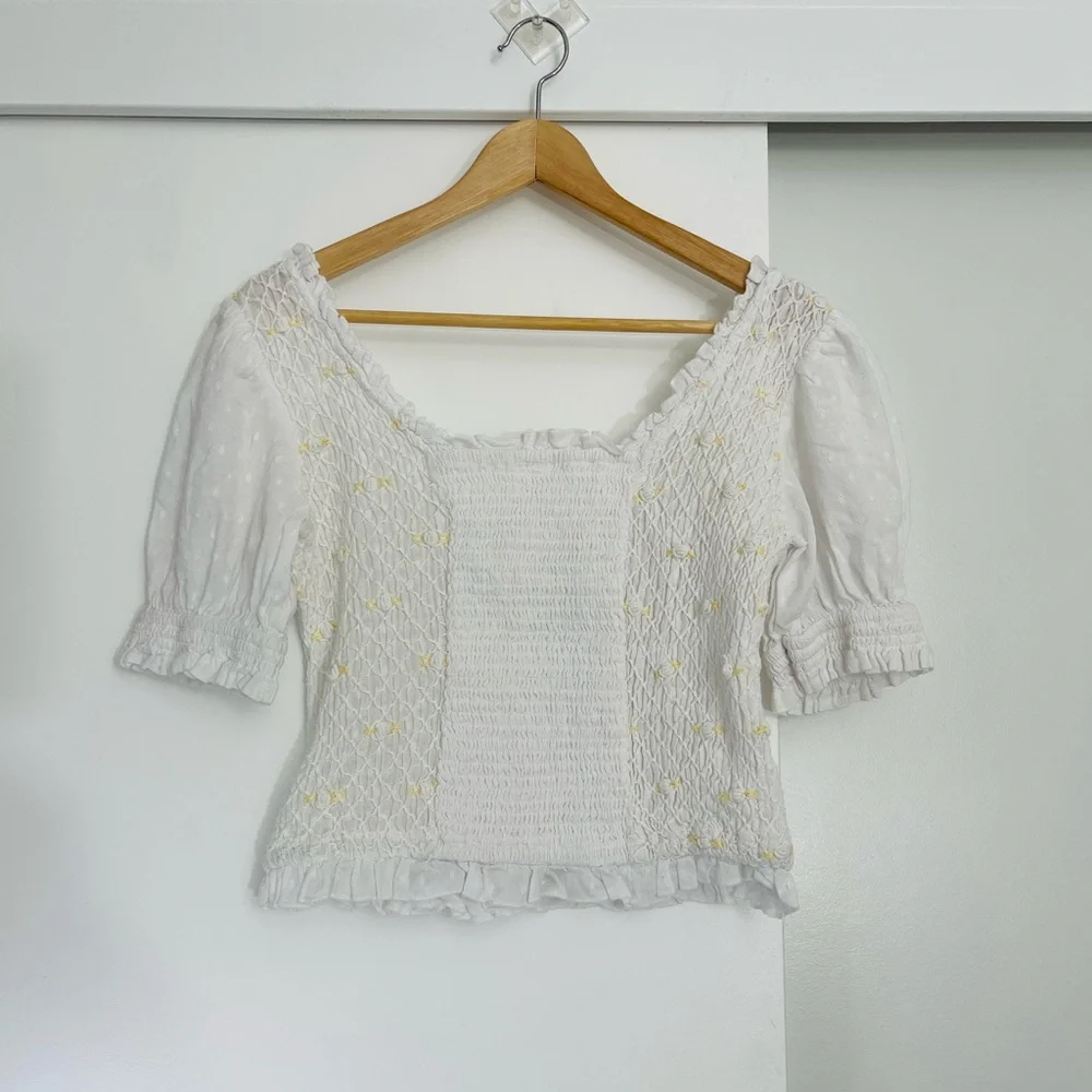 NWOT Free People Cecelia Embroidered Floral Cropped Top Blouse Size Medium